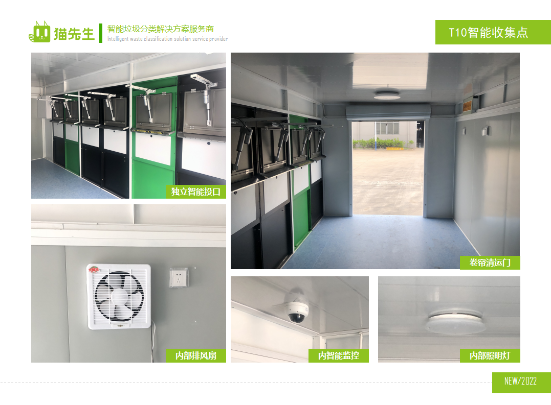 貓先生智能垃圾分類房，定時(shí)定點(diǎn)垃圾收集站 ，垃圾房內(nèi)部配置